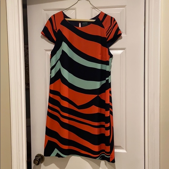 Gabby Skye dress navy coral and light blue pattern - Picture 1 of 3